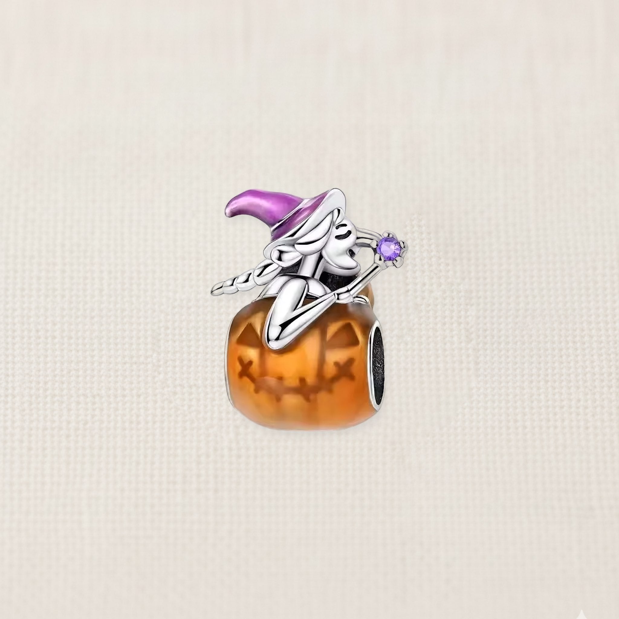 Bezelle Midnight Lantern Halloween art glass charm in sterling silver
