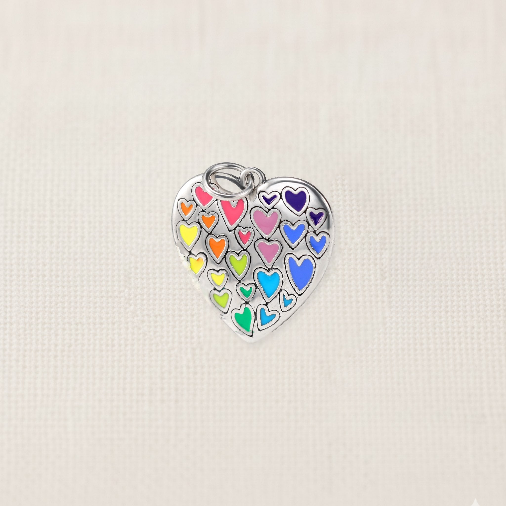 Bezelle Radiant Heart floral enamel charm in sterling silver